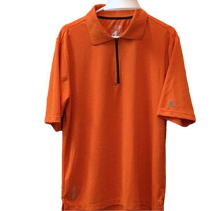 𝅺ZEROXPOSUR polo style shirt with zipper, orange with blue zipper. Size large
